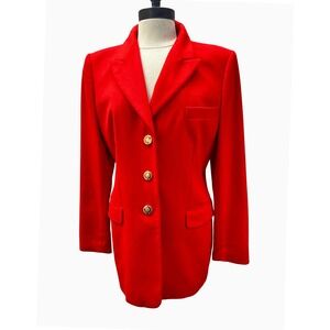 Escada Blazer Womens 38 Red Excellent Piacenza Wool Gold Crest Button Longline
